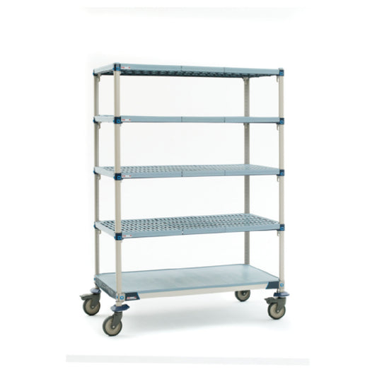 Metro 5Q337EG3 MetroMaxA Q Mobile Shelving Unit 36"W X 18"D X 80"H (4) Open Grid Shelves With Epoxy Coated Steel Frames & Removable Polymer Shelf Mats (1) MetroMaxÂ® I Solid Shelf
