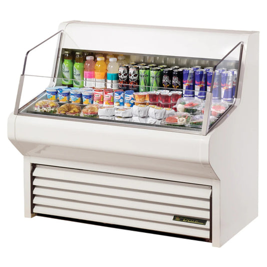 True Refrigeration THAC-48-HC-LD_WH 48 Inch Horizontal Air Curtain Merchandiser Self-contained Refrigeration 3 Tier Stainless Steel White Finish